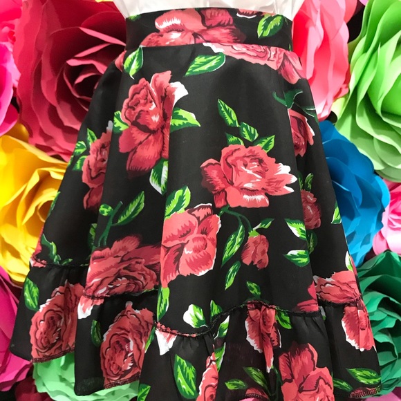 Mexican two piece T2 style Jalisco 14” long the skirt and blouse black - Picture 6 of 7